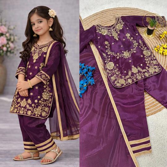 Trending New Eid Special Chinos Silk Purple Kids fashion distributor in Gujarat